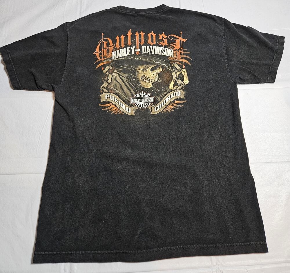 Harley Davidson T Shirt Mens XL Outpost Pueblo Colorado Skull Biker Graphic